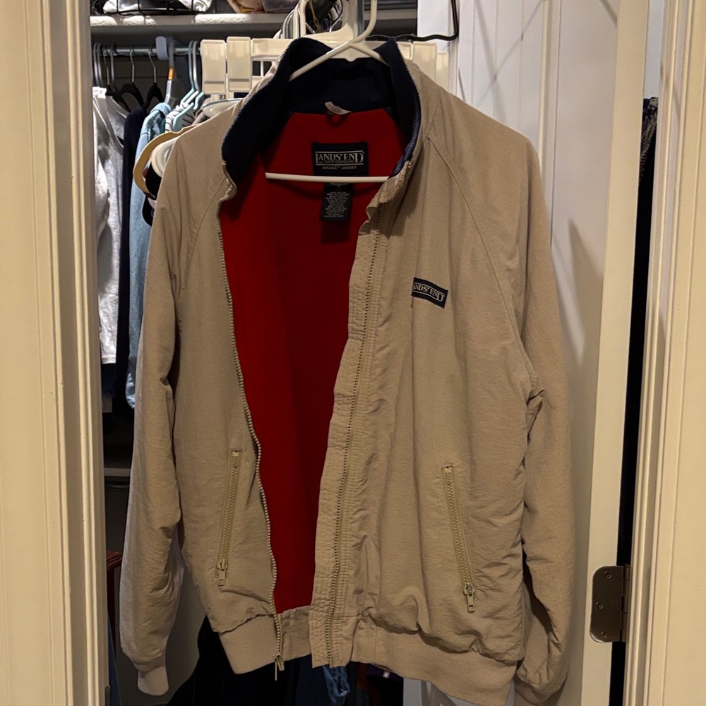 Lands' End vintage women’s Light Tan Jacket with Red Lining